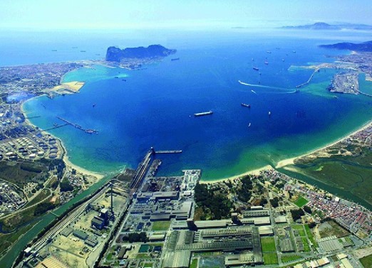 Photo 4 Bay of Gibralta Algeciras with Gibraltar on the left where the rock formation stands out and Algeciras on the right